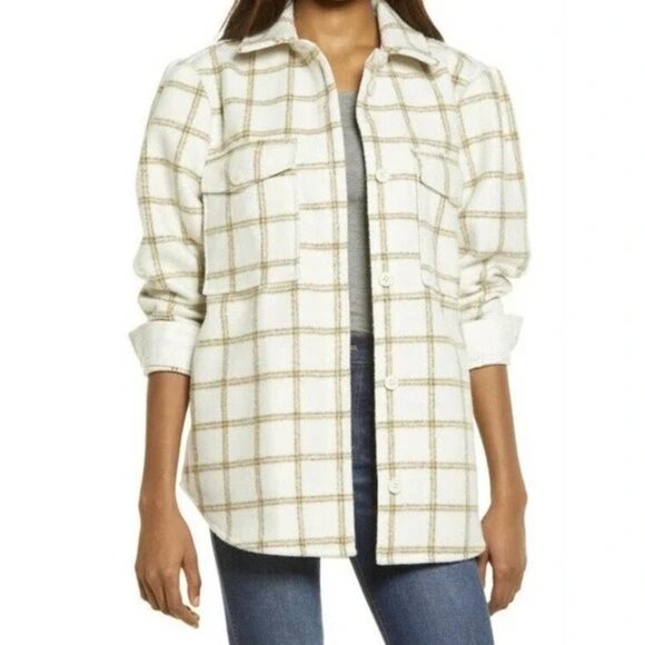 TREASURE & BOND Plaid Puff Sleeve Shirt Jacket - Picture 1 of 7